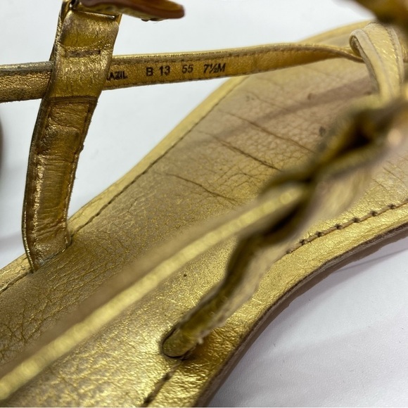 Tory Burch Ali Gold Leather Logo Thong Sandals - Picture 7 of 7